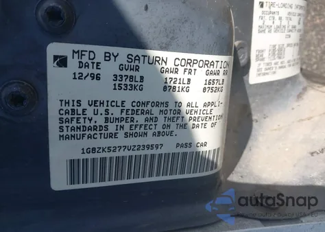 1997 Saturn Sl Sl2 из США, поврежденный, VIN 1G8ZK5277VZ239597